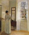 [A Lady Looking in a Mirror by an Open Door]